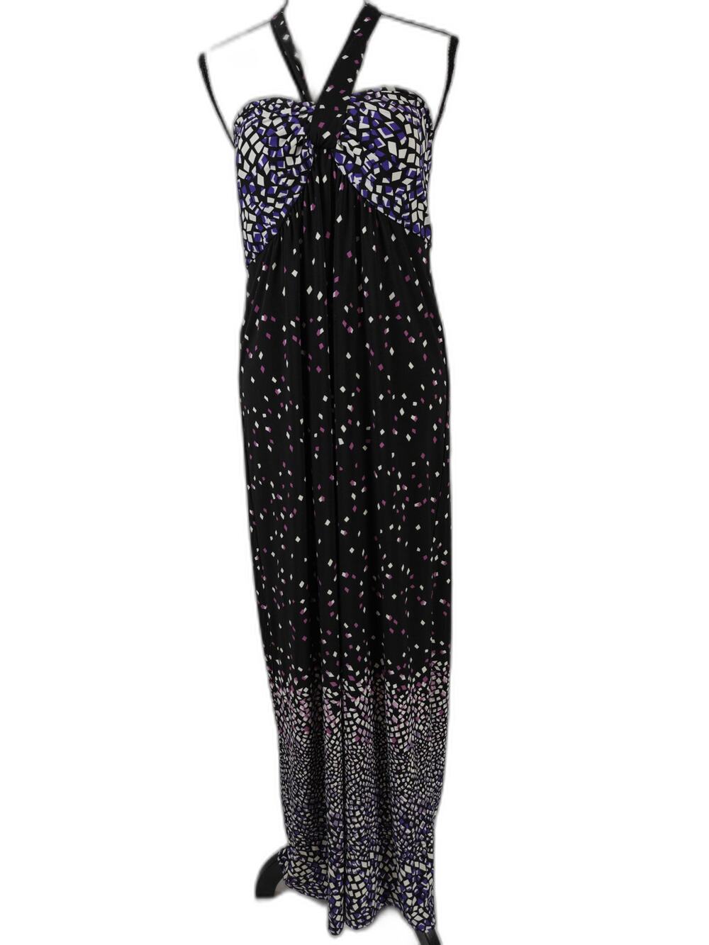 Women’s MSK Halter Maxi Dress Black Purple Geometric Print Size 10